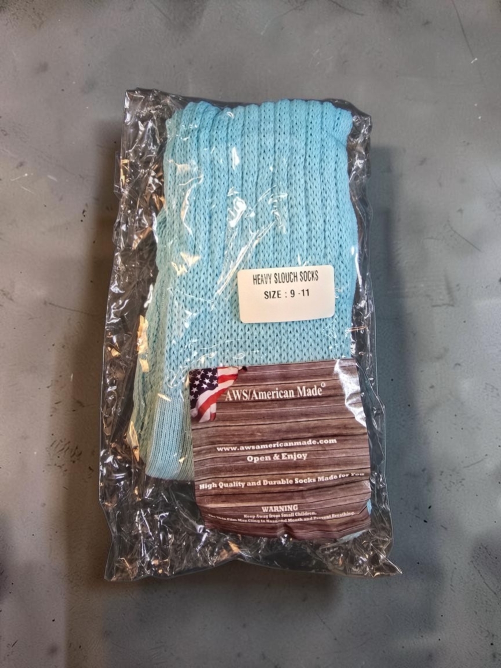 NEW AWS American Made Heavy Slouch Socks Aqua Blue Size 9-11 - Picture 1 of 1